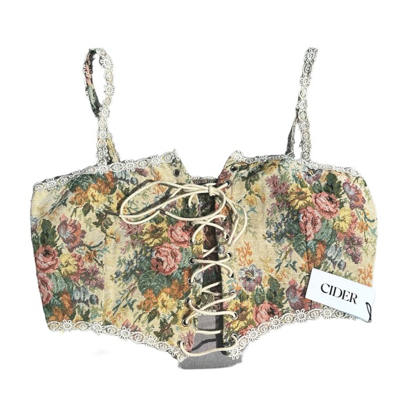 NWT CIDER Secret Garden Floral Bralette Corset Tank Top - Size Medium - Picture 1 of 6